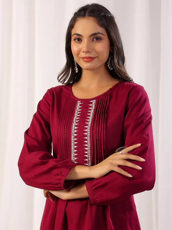 Classic maroon cotton kurti set