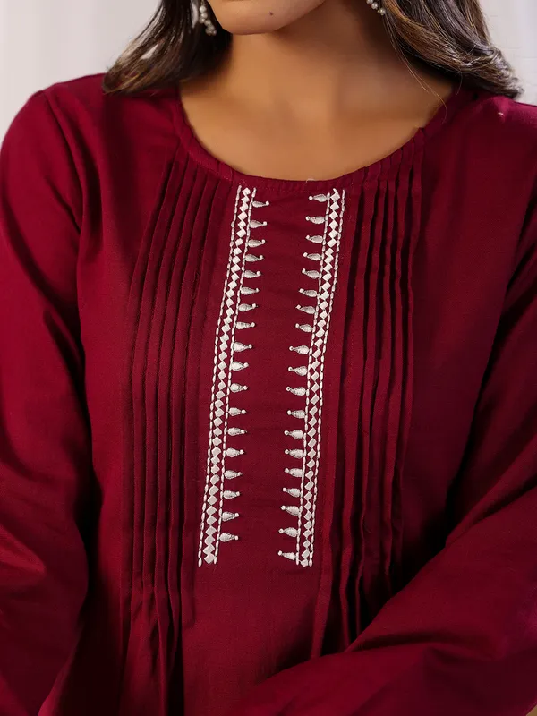 Classic maroon cotton kurti set