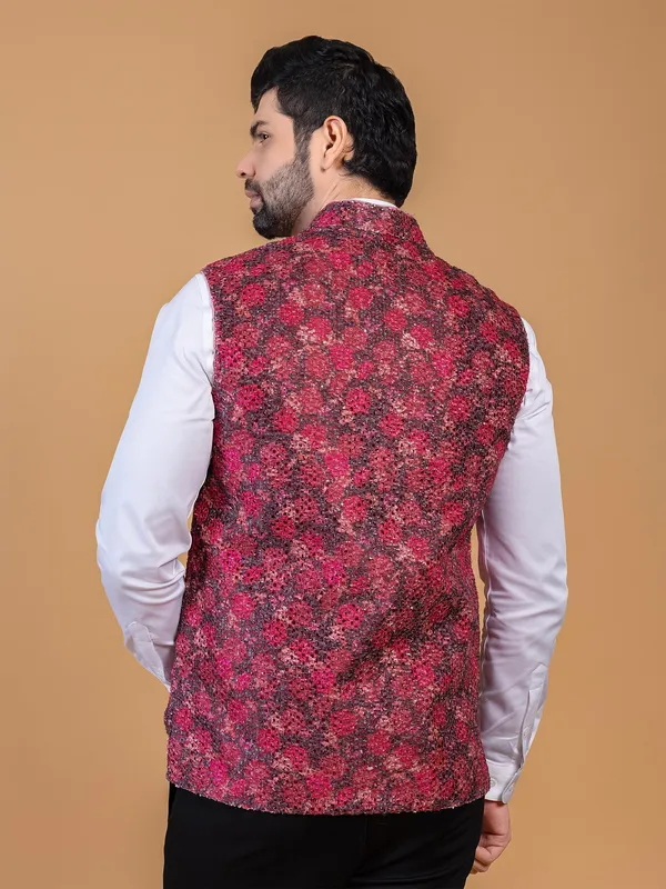 Classic maroon printed silk waistcoat