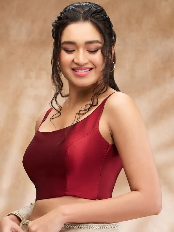 Classic maroon silk plain blouse