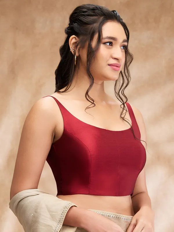 Classic maroon silk plain blouse