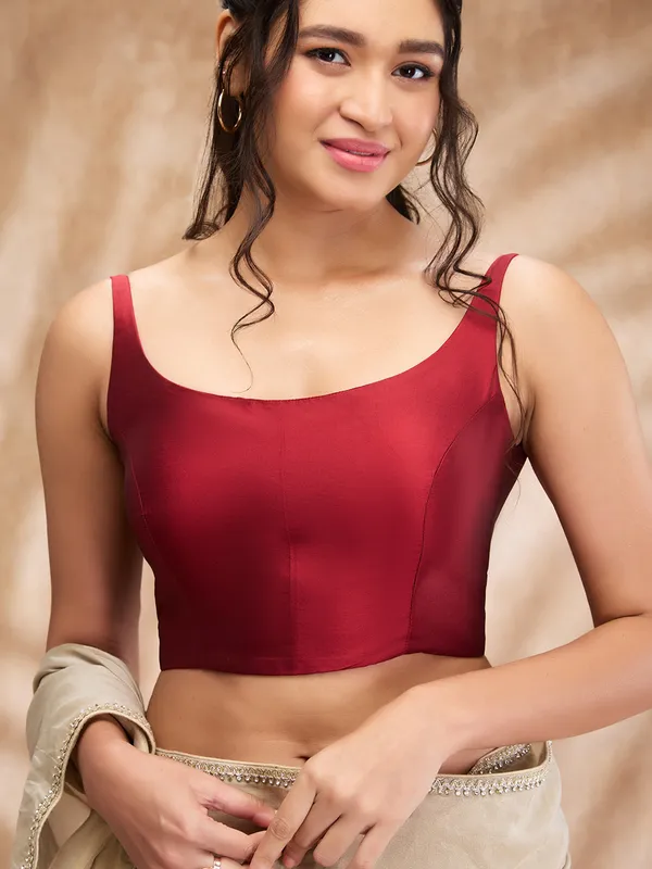 Classic maroon silk plain blouse