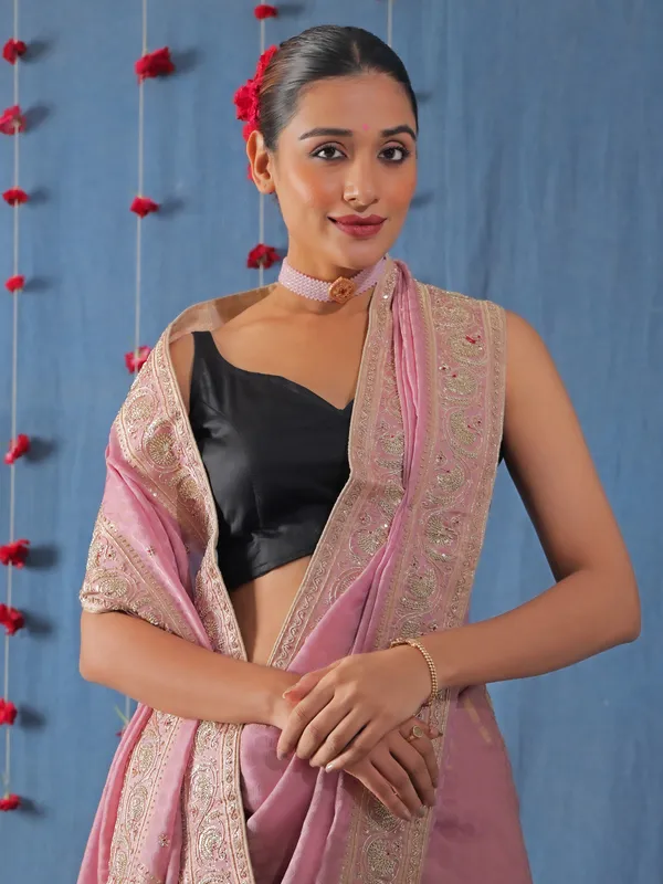 Classic mauve pink silk saree