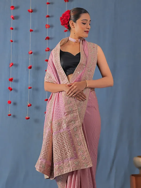 Classic mauve pink silk saree
