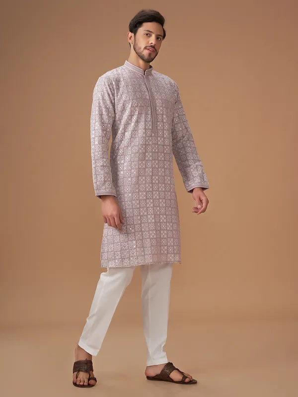 Classic mauve purple georgette  Men Kurta pajama