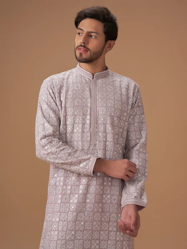 Classic mauve purple georgette  Men Kurta pajama