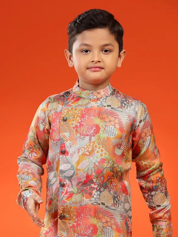 Classic multi color silk printed kurta suit