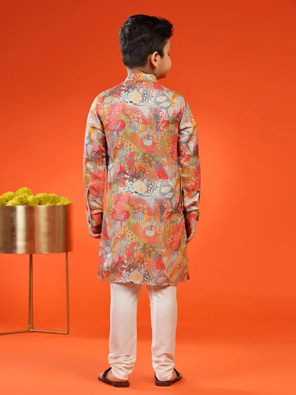 Classic multi color silk printed kurta suit