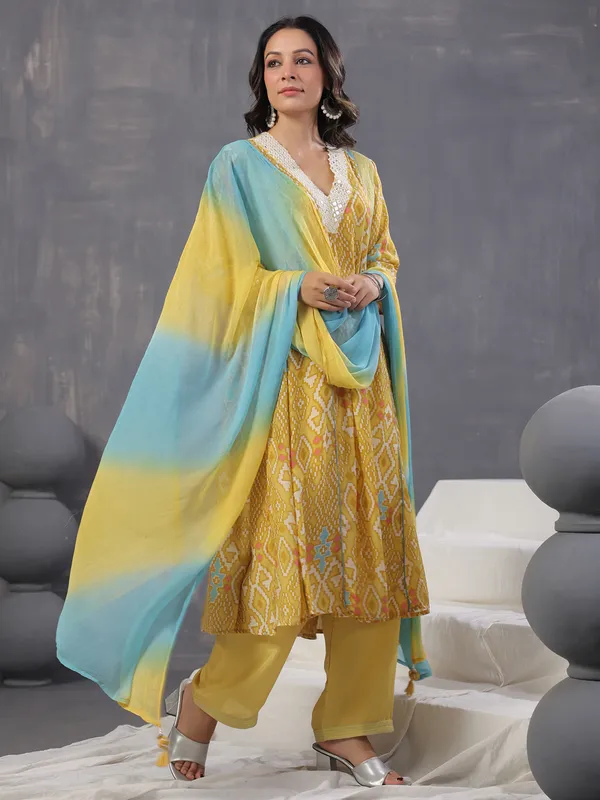 Classic mustard yellow cotton kurti set