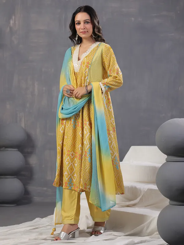 Classic mustard yellow cotton kurti set