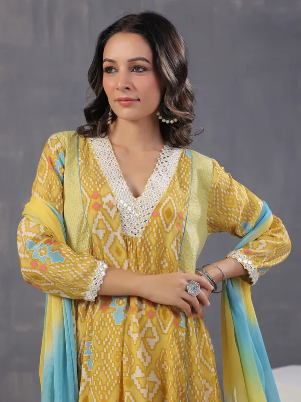 Classic mustard yellow cotton kurti set