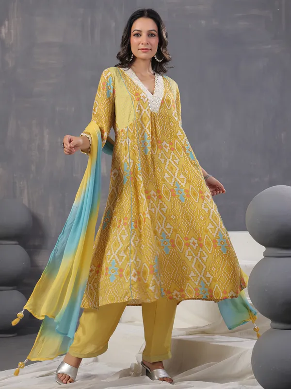 Classic mustard yellow cotton kurti set