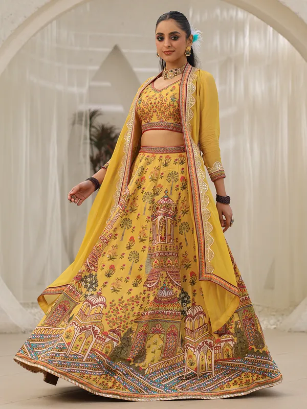 Classic mustard yellow printed lehenga choli