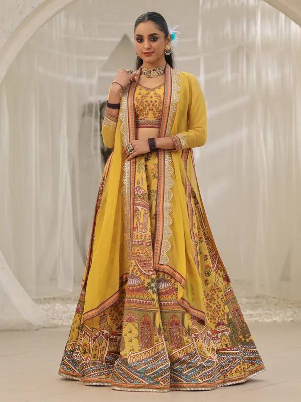 Classic mustard yellow printed lehenga choli