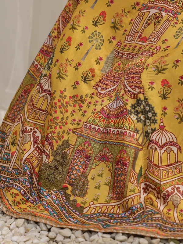 Classic mustard yellow printed lehenga choli