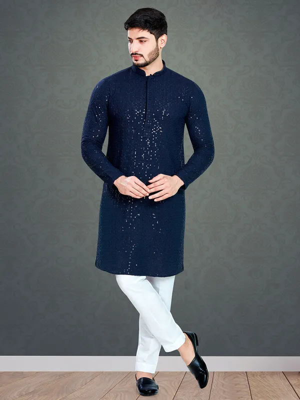 Classic navy cotton  Men Kurta pajama