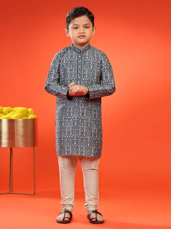Classic navy printed kurta suit