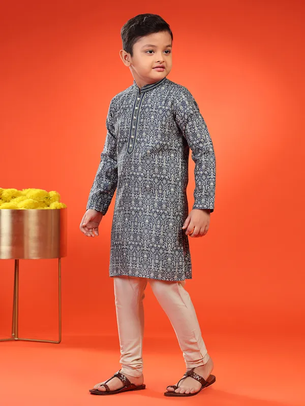 Classic navy printed kurta suit