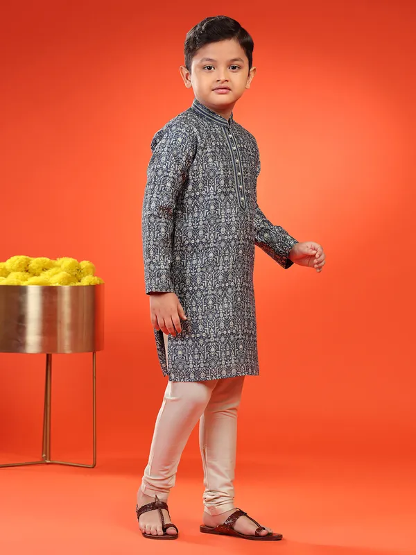 Classic navy printed kurta suit