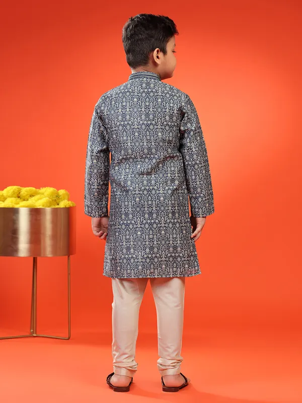 Classic navy printed kurta suit