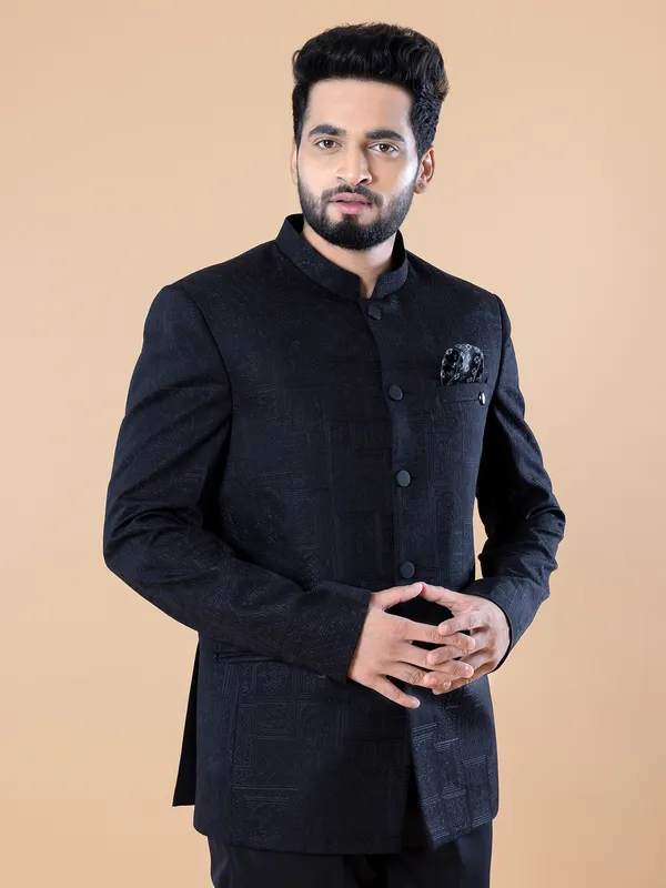 Classic navy terry rayon Jodhpuri suit