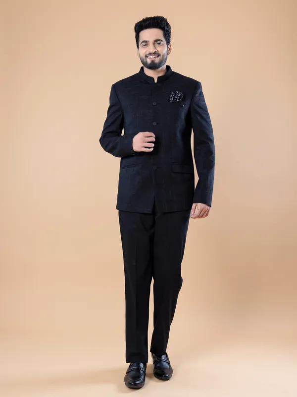Classic navy terry rayon Jodhpuri suit