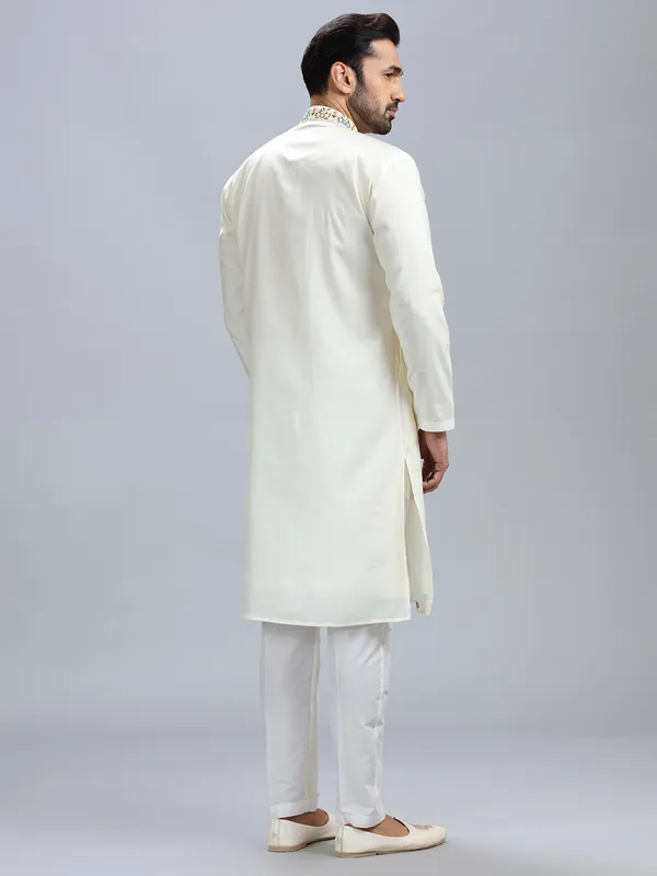Classic off white cotton silk kurta set for men