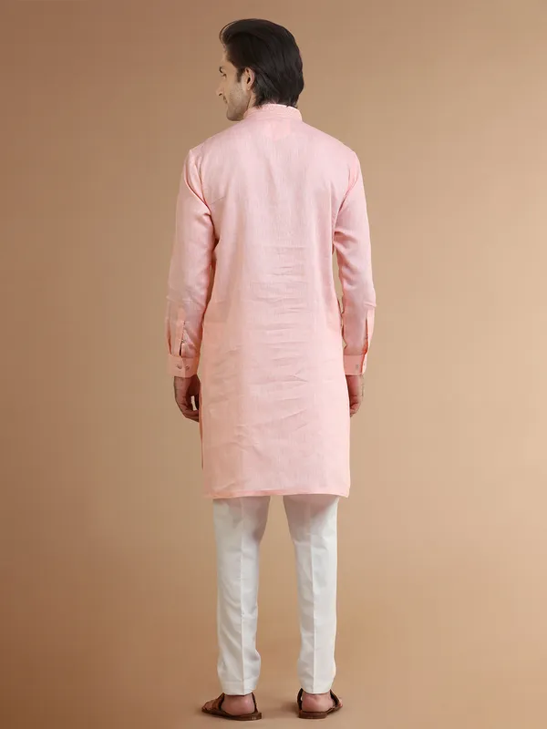 Classic peach linen  Men Kurta pajama