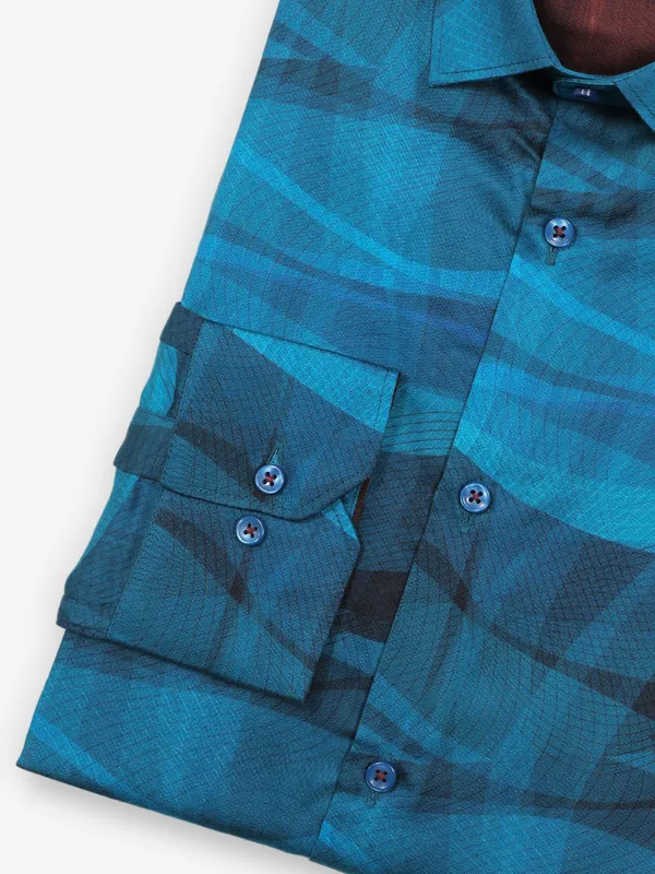 Classic peacock blue cotton party wear shirt for men