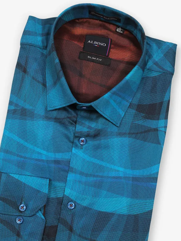 Classic peacock blue cotton party wear shirt for men