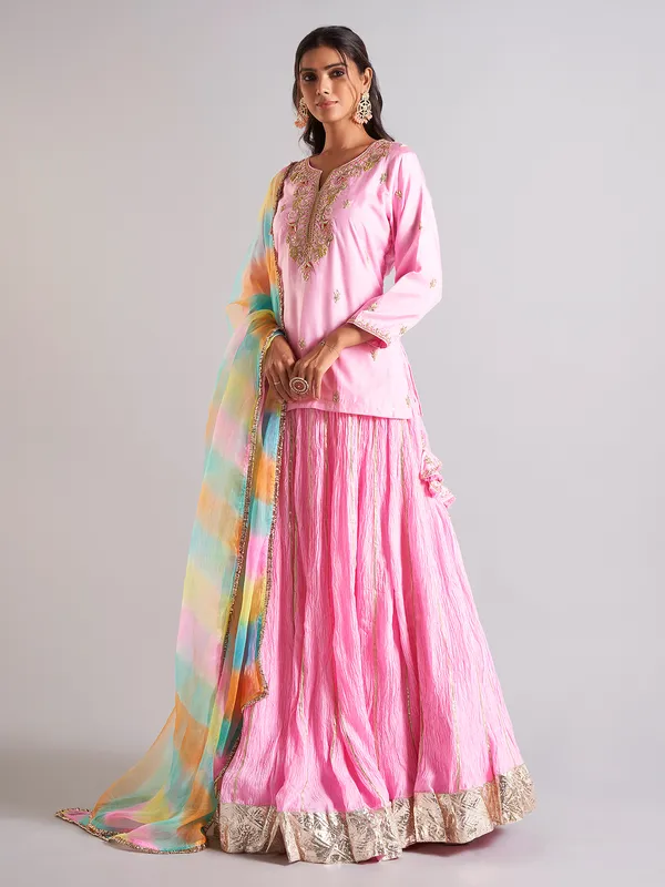 Classic pink cotton silk lehenga salwar suit