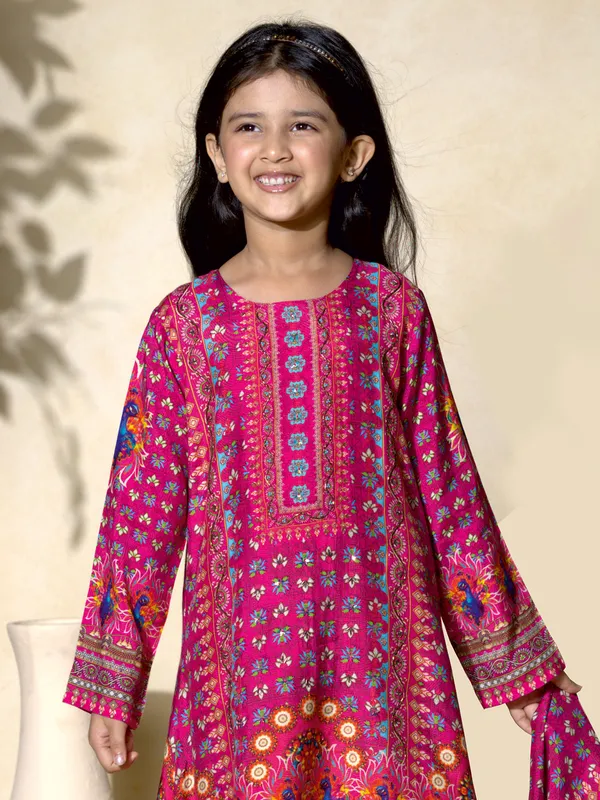 Classic pink printed dhoti suit with dupatta