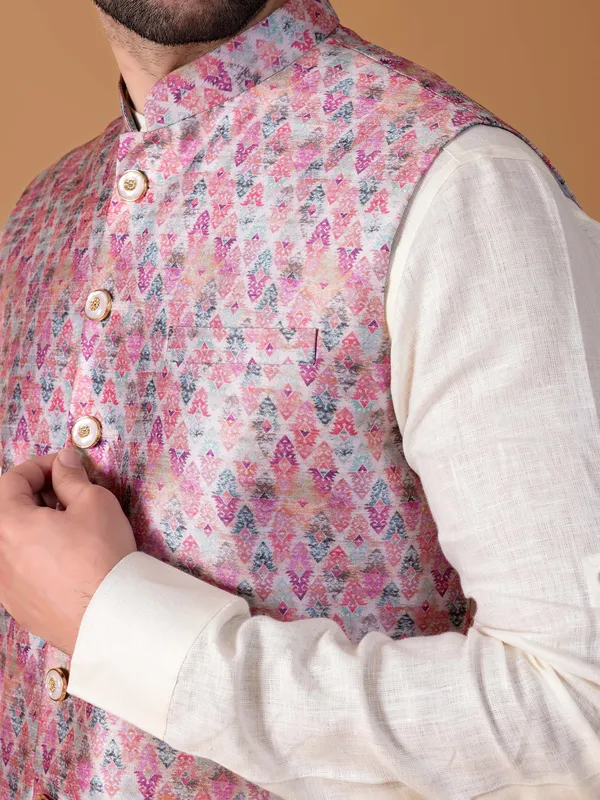 Classic pink printed silk waiscoat