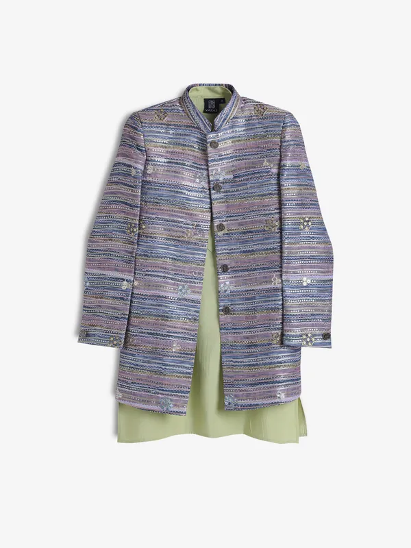 Classic pista green silk indowestern