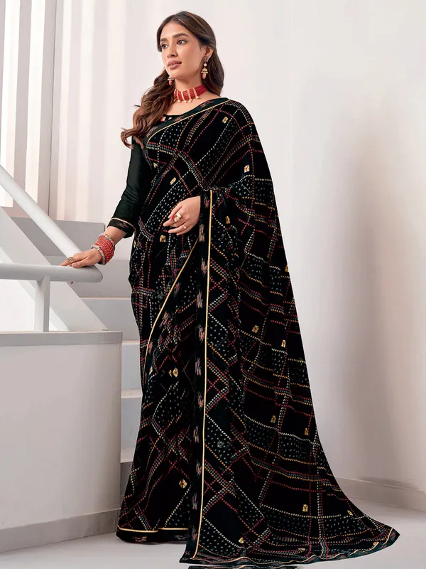 Classic printed georgette black saree