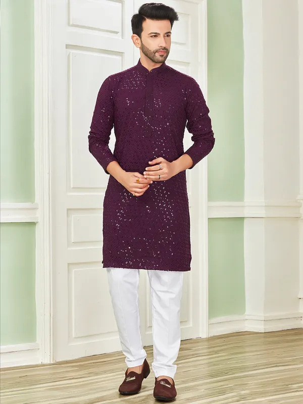 Classic purple cotton  Men Kurta pajama