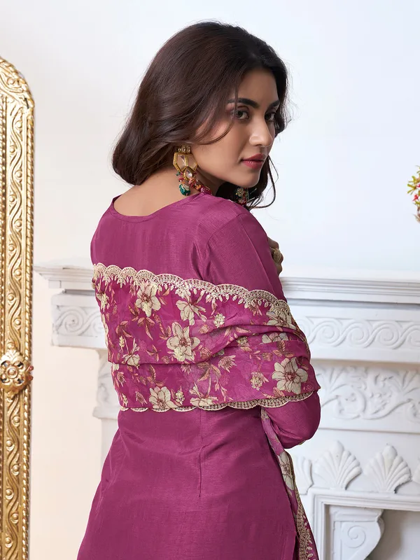 Classic purple silk salwar suit with printed dupatta