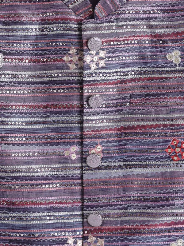 Classic purple silk stripe indowestern