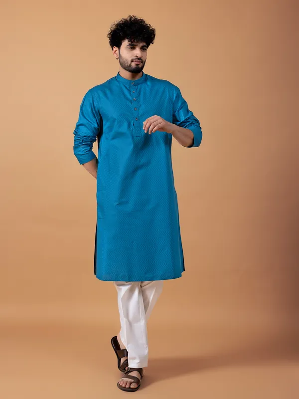 Classic rama blue cotton  Men Kurta pajama