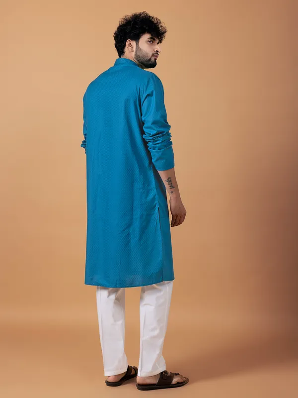 Classic rama blue cotton  Men Kurta pajama