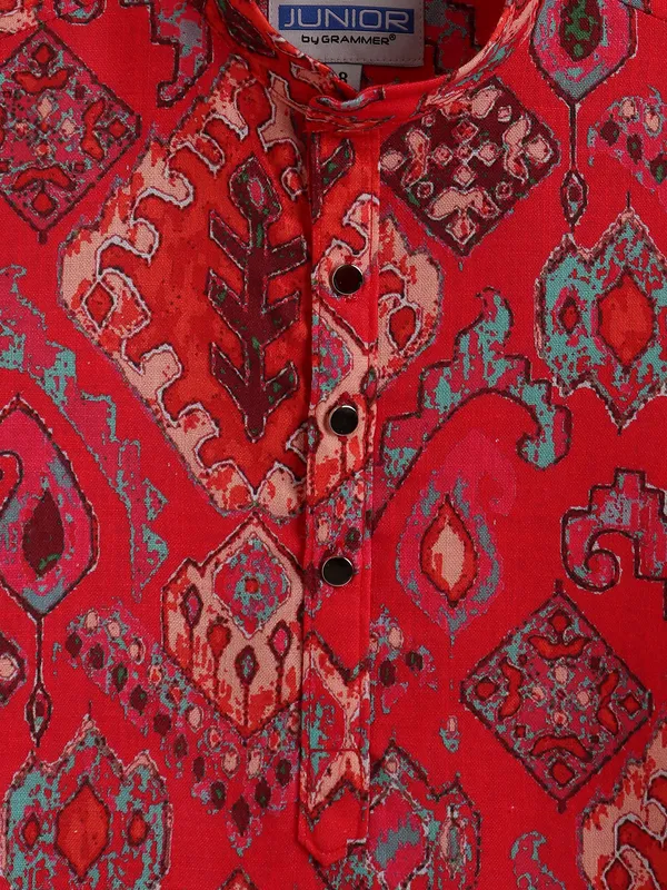 Classic red printed cotton kurta