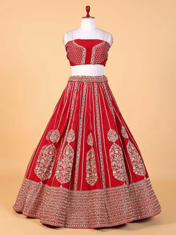 Classic red raw silk lehenga choli
