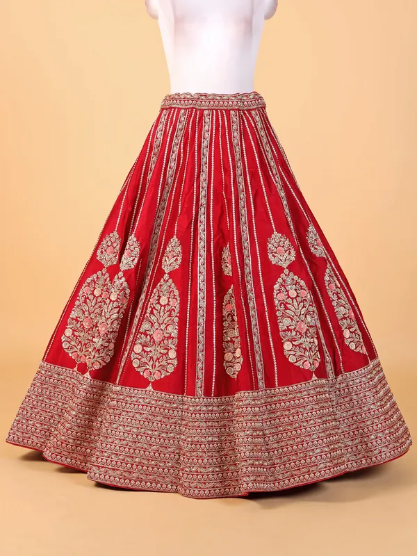 Classic red raw silk lehenga choli