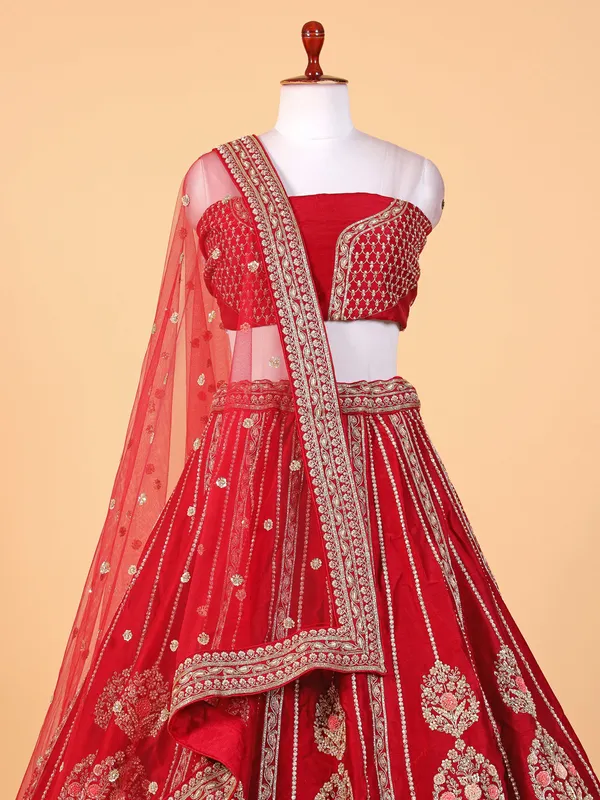 Classic red raw silk lehenga choli