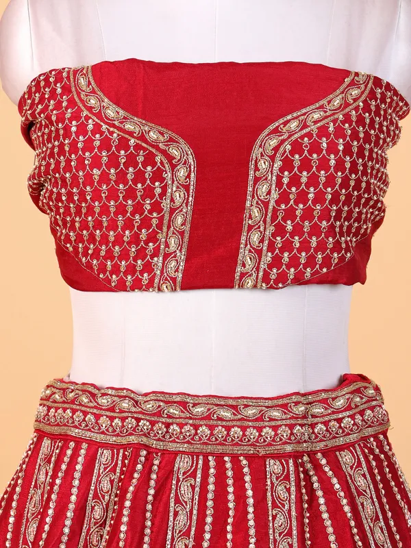 Classic red raw silk lehenga choli