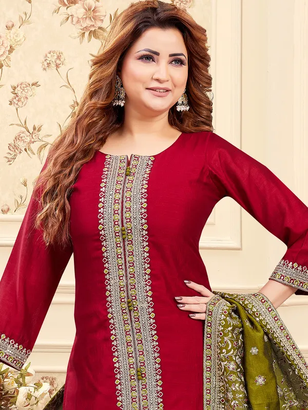 Classic red silk salwar suit for festive