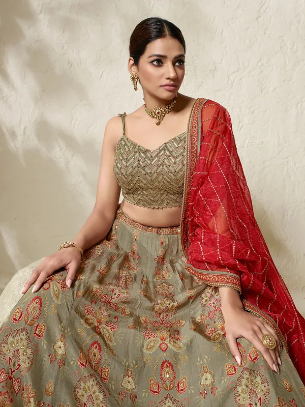 Classic sage green silk lehenga choli