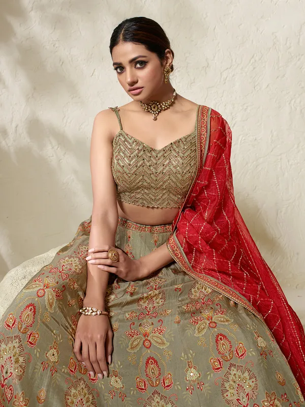 Classic sage green silk lehenga choli