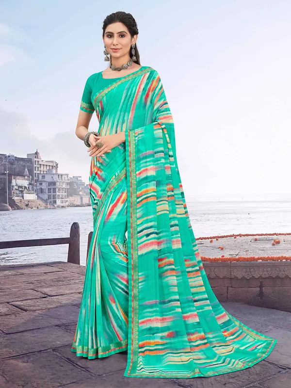 Classic sea green printed saree