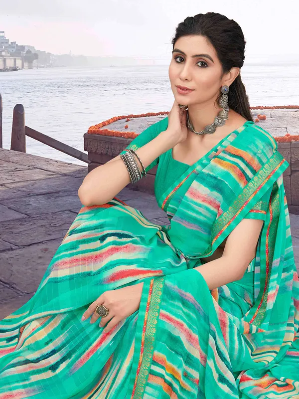 Classic sea green printed saree